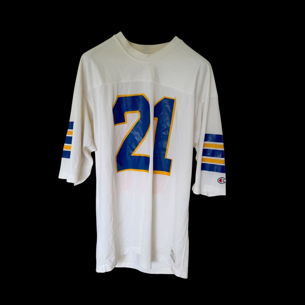 Vintage 70's Champion Mesh Football Jersey 21 M. Roth White Blue Mens Large USA